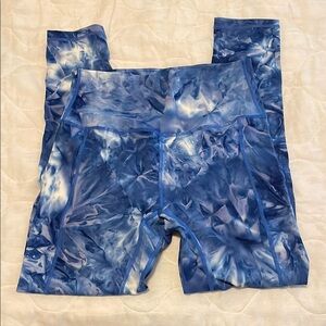 High Rise Tye Dye Leggings, Girls Size L, Blue White